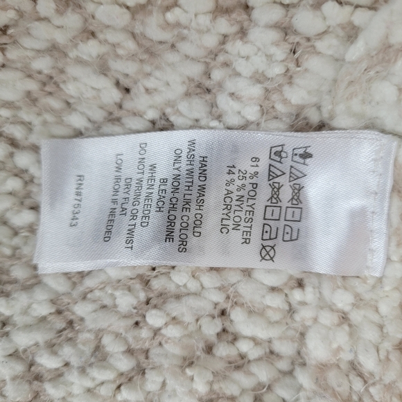 Yet Again ivory and tan loose knit chunky nubby crew neck sweater cozy beachy M - Picture 8 of 9